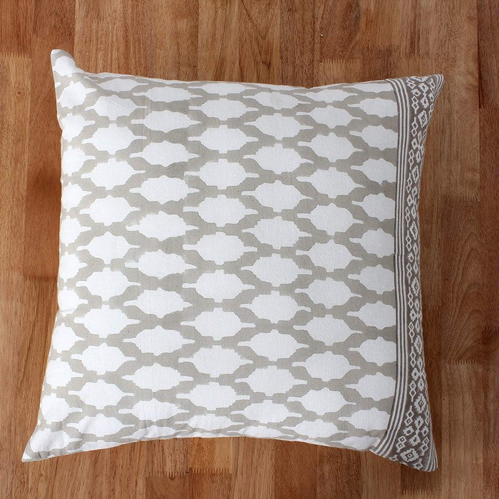 18 x 18 Block Printed Cotton Pillow with Geometric Details, Set of 4, Gray and White