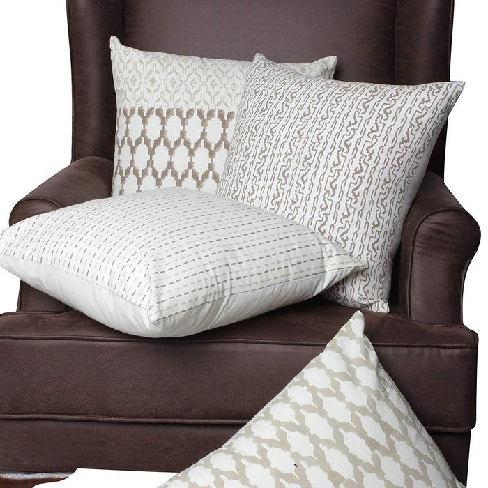 18 x 18 Block Printed Cotton Pillow with Geometric Details, Set of 4, Gray and White