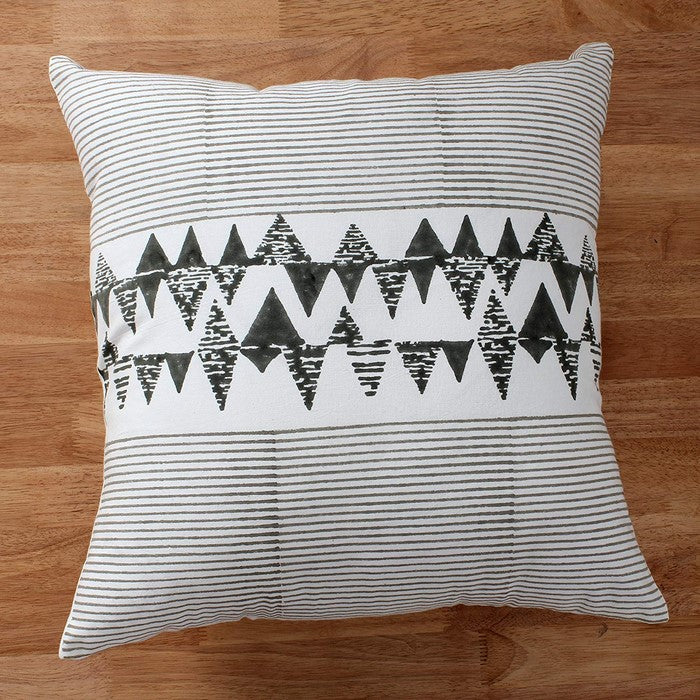 18 x 18 Block Printed Cotton Pillow with Geometric Details, Set of 4, Multicolor