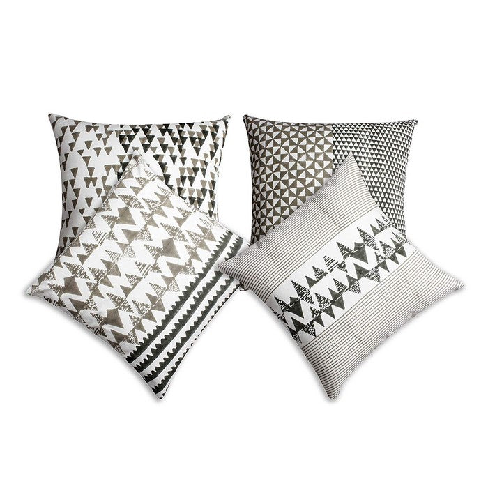 18 x 18 Block Printed Cotton Pillow with Geometric Details, Set of 4, Multicolor