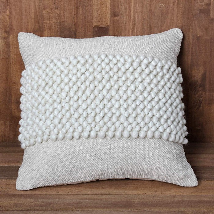 20 x 20 Hand WovenDecorative Cotton Pillow with Ushnisha Details, White