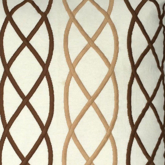 Contemporary Cotton Pillow with Lattice Details, White and Brown