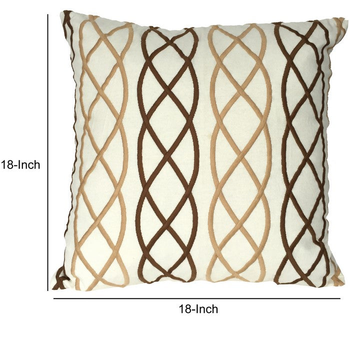Contemporary Cotton Pillow with Lattice Details, White and Brown