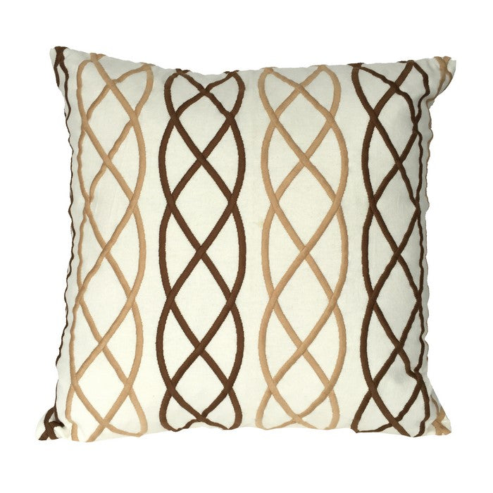 Contemporary Cotton Pillow with Lattice Details, White and Brown