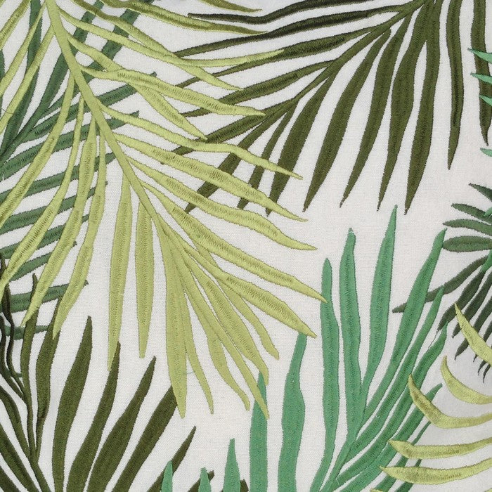 Nature Inspired Pillow with Leaf Embroidery, Green and White.