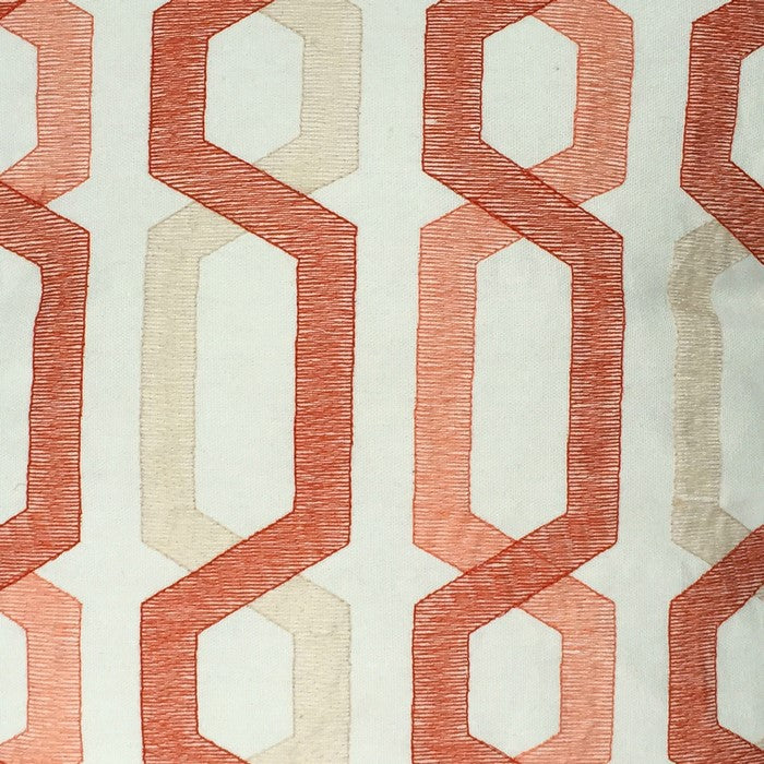 Contemporary Cotton Pillow with Geometric Embroidery, Red and Cream