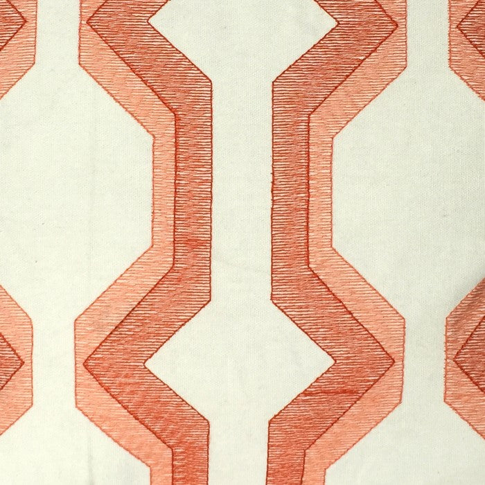 Contemporary Cotton Pillow with Geometric Embroidery, Red and White
