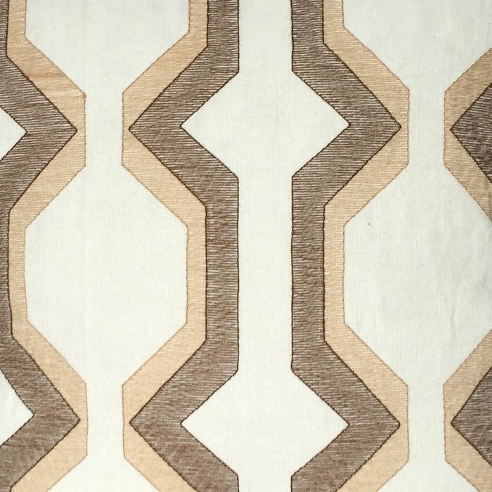 Contemporary Cotton Pillow with Geometric Embroidery, Brown and White