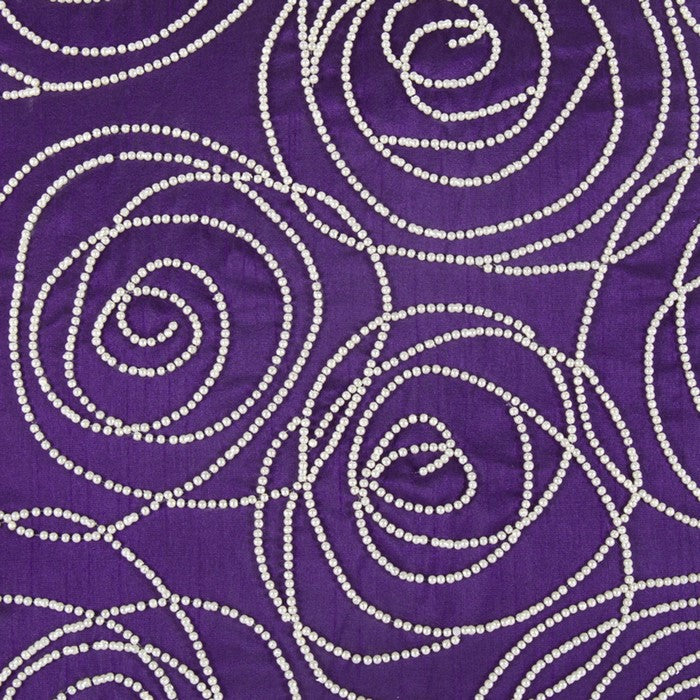 Designer Faux Silk Cotton Pillow with Pearl Beads, Purple and Silver,