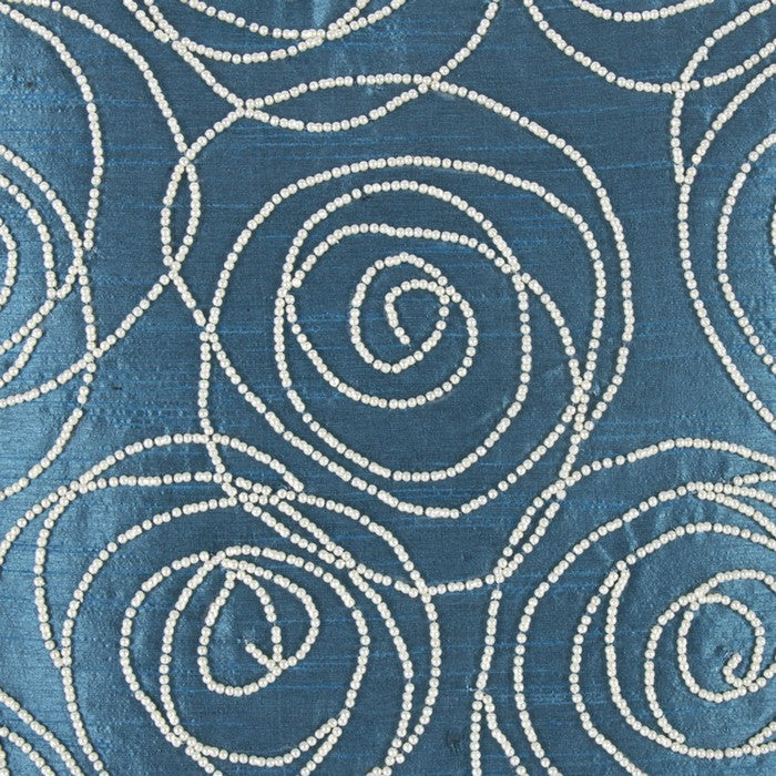 Faux Silk Cotton Pillow with Pearl Beads, Blue and Silver,