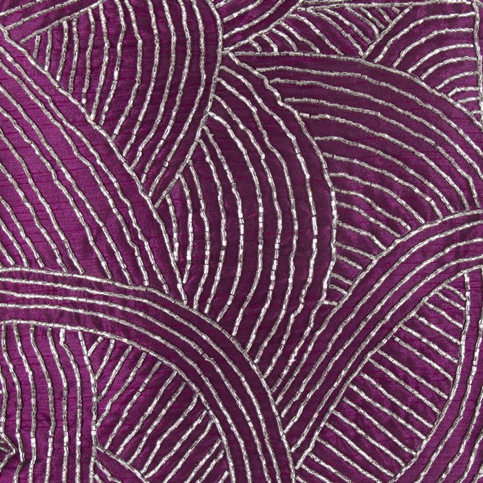 Contemporary Poly Silk Pillow with Geometric Design, Purple and Silver