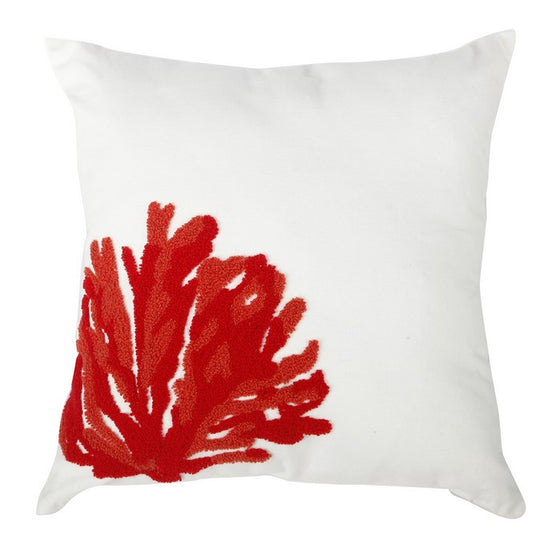 Contemporary Style Pillow with Coral Embroidery, Red and White.