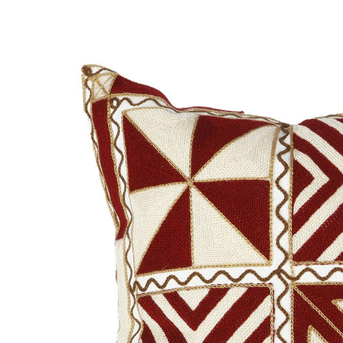 Mid Century Modern Style Pillow with Geometric Pattern, Red and Gold