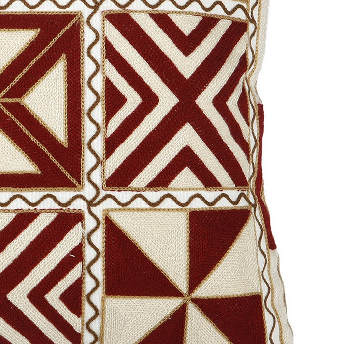 Mid Century Modern Style Pillow with Geometric Pattern, Red and Gold