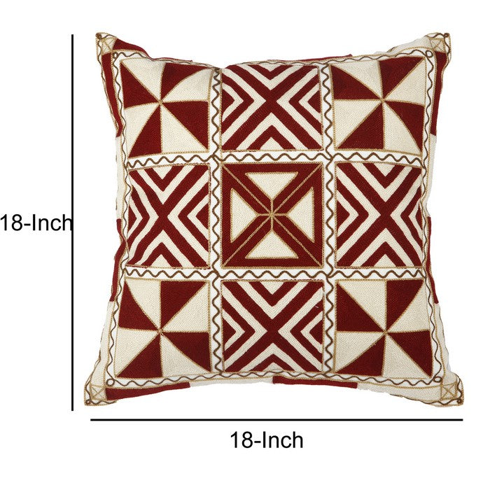 Mid Century Modern Style Pillow with Geometric Pattern, Red and Gold