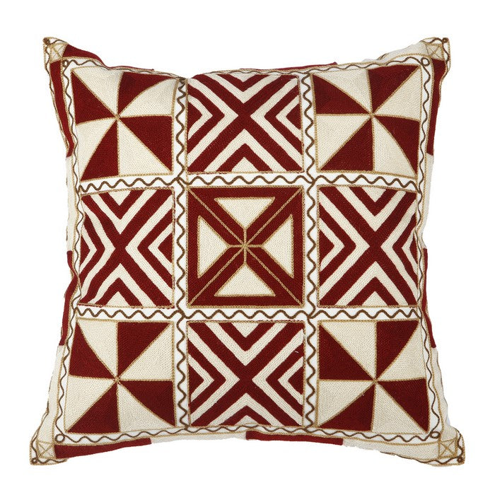 Mid Century Modern Style Pillow with Geometric Pattern, Red and Gold