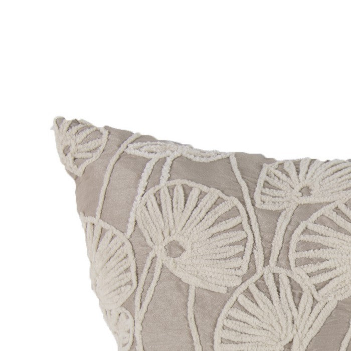 Nature Inspired Poly Dupioni Pillow with Embroidery, Gray and White