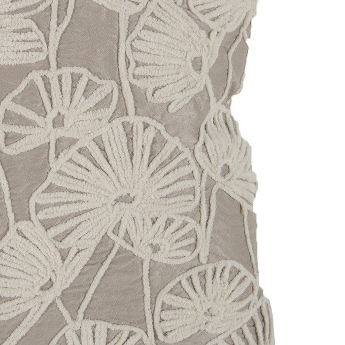 Nature Inspired Poly Dupioni Pillow with Embroidery, Gray and White