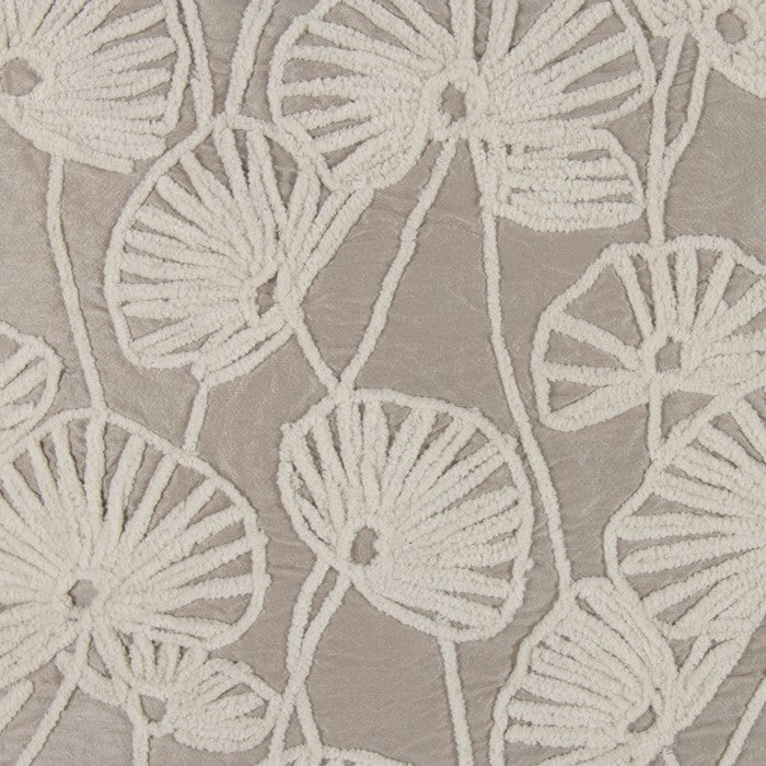 Nature Inspired Poly Dupioni Pillow with Embroidery, Gray and White