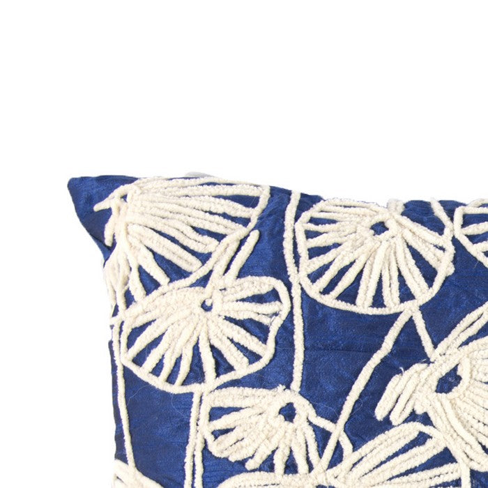 Contemporary Poly Dupioni Pillow with Embroidery, Blue and White