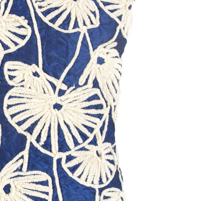 Contemporary Poly Dupioni Pillow with Embroidery, Blue and White