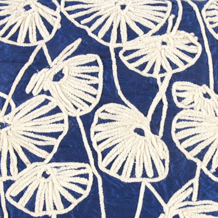 Contemporary Poly Dupioni Pillow with Embroidery, Blue and White
