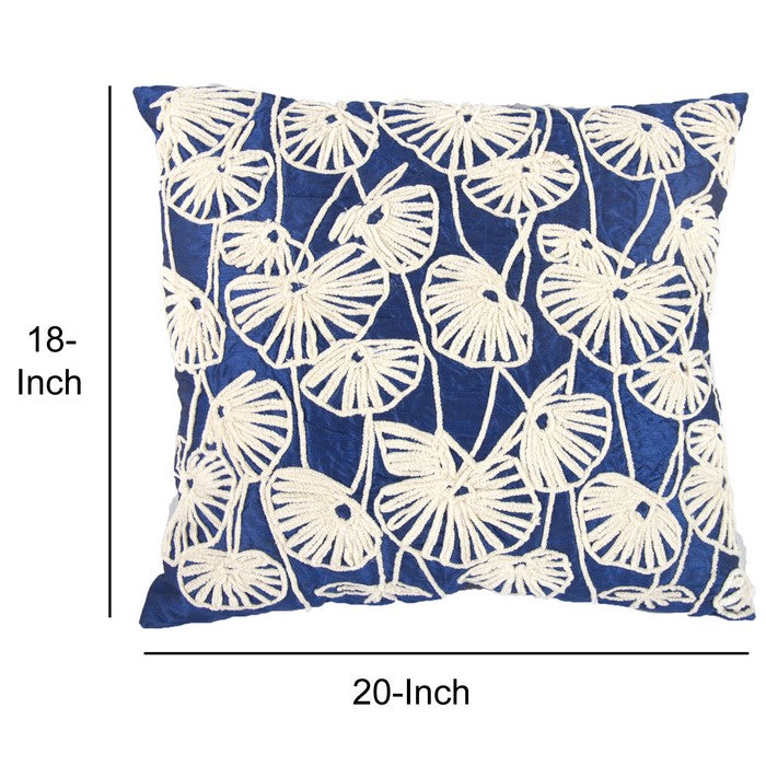 Contemporary Poly Dupioni Pillow with Embroidery, Blue and White