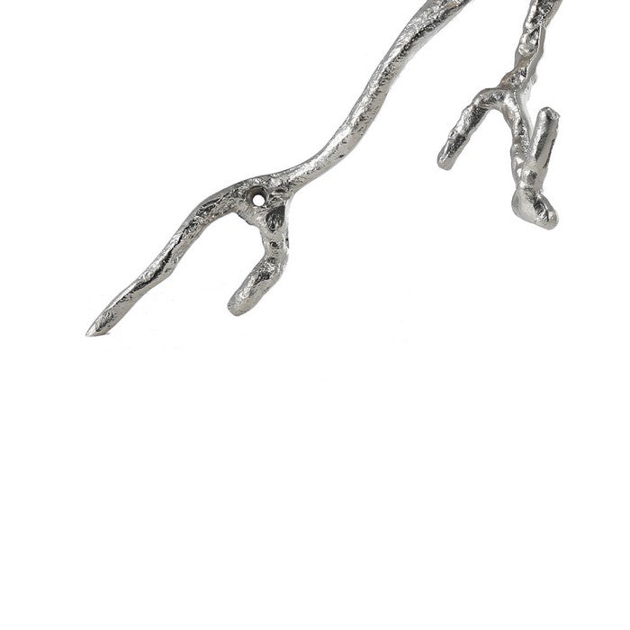 decorative Wall Hook Branch Shaped with Birds Apogee, Silver and Gold