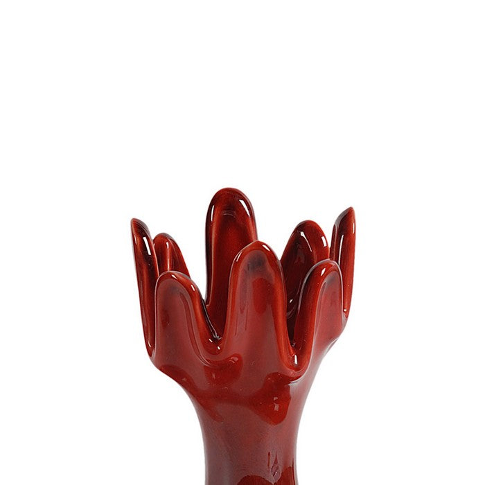 Pomegranate Shaped Vase with Narrow Neck and Motif, Red