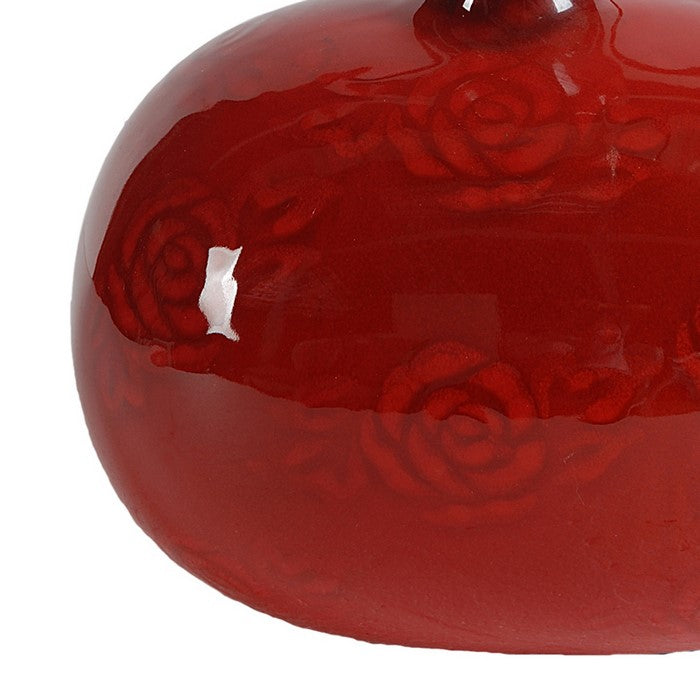 Pomegranate Shaped Vase with Narrow Neck and Motif, Red
