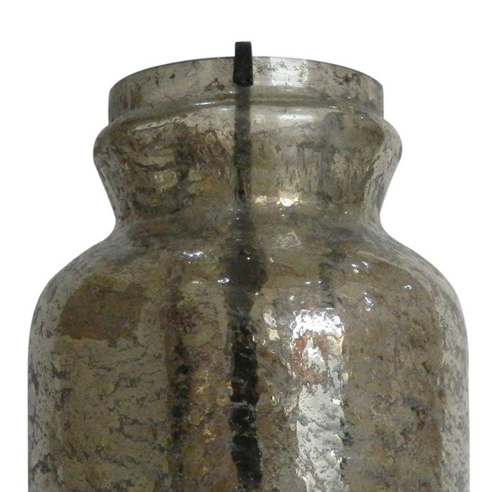 Traditional Style Jar Shaped Glass Candleholder, Gray