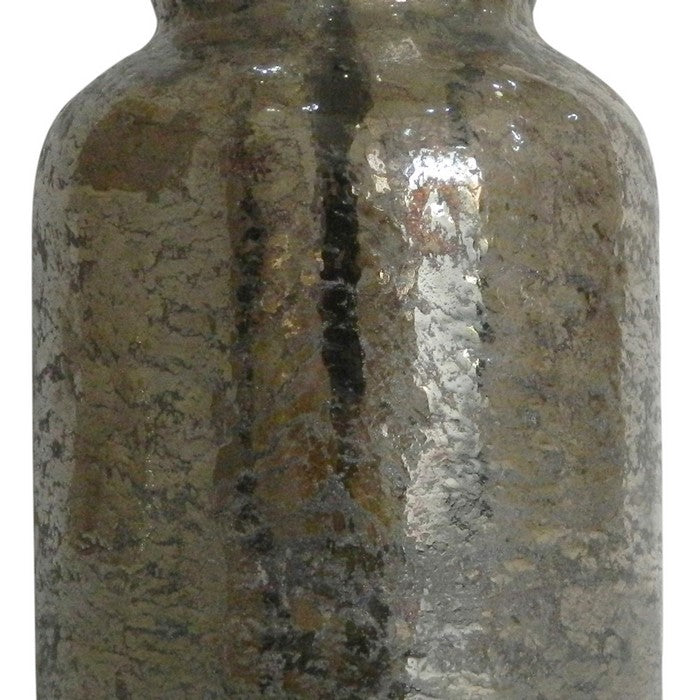 Traditional Style Jar Shaped Glass Candleholder, Gray