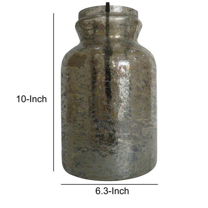 Traditional Style Jar Shaped Glass Candleholder, Gray