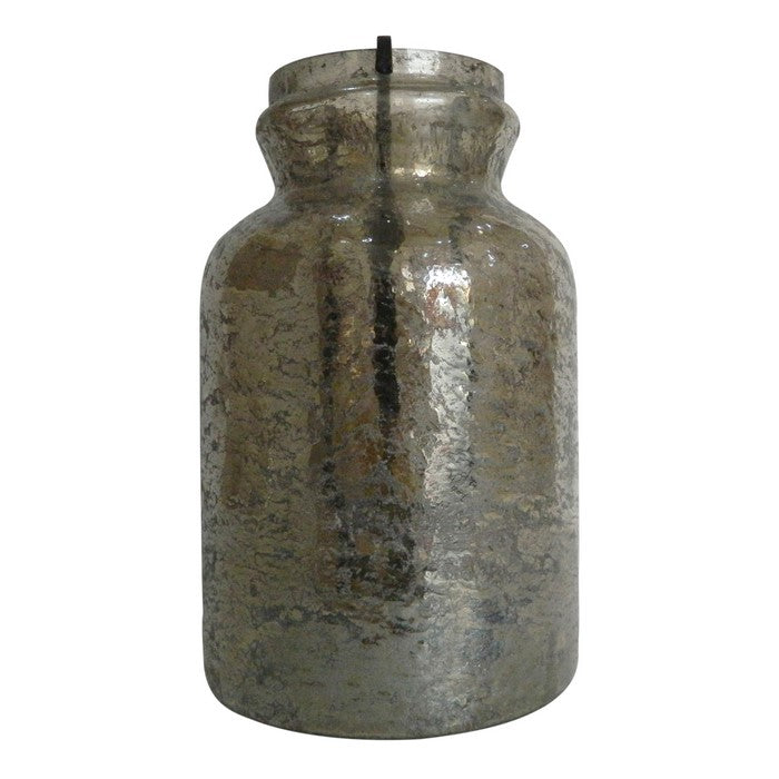 Traditional Style Jar Shaped Glass Candleholder, Gray