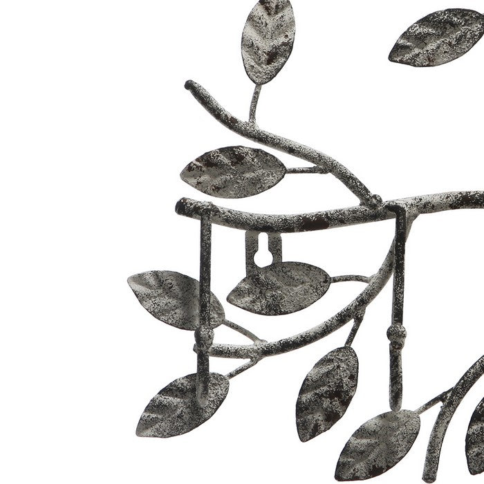 Branch Shaped Wall Hook with Leaves Accent, Gray