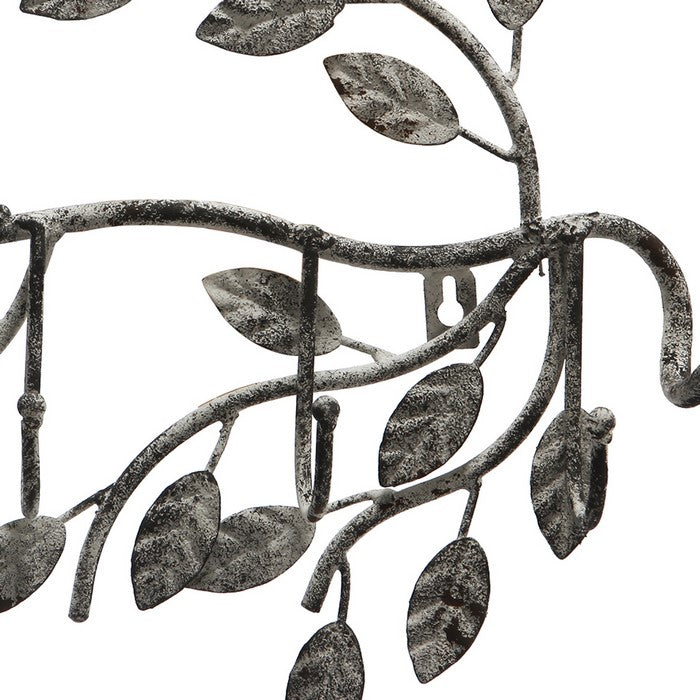 Branch Shaped Wall Hook with Leaves Accent, Gray