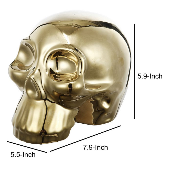 decorative Ceramic Human Skull Accent for Table Top, Gold