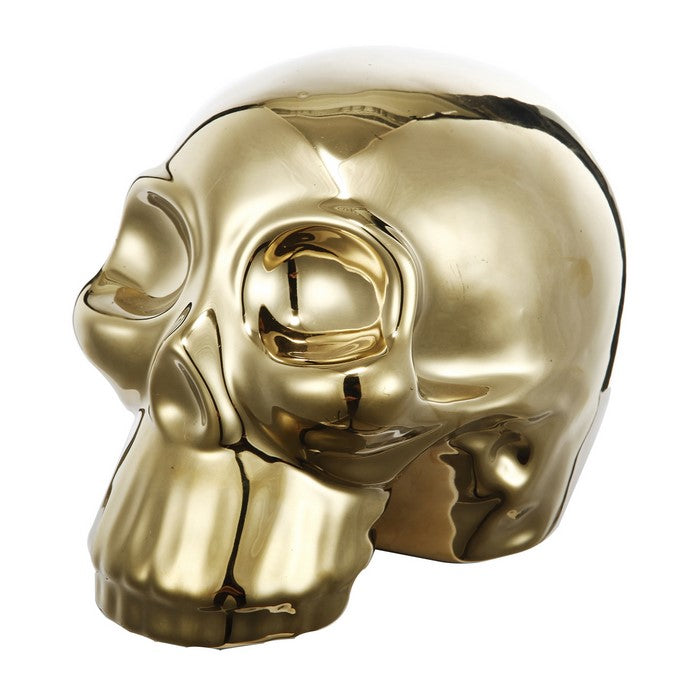 decorative Ceramic Human Skull Accent for Table Top, Gold
