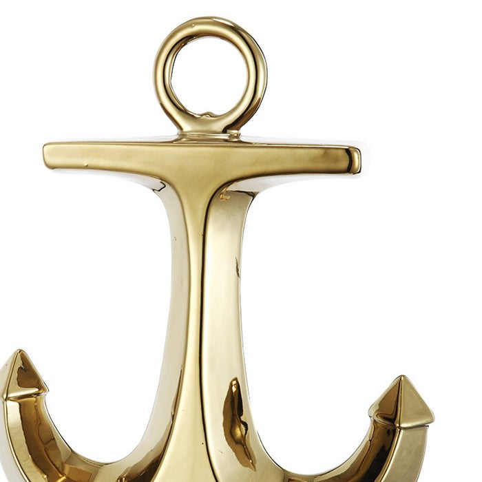 Nautical Ceramic Ship AnchorDecor, Set of 2, Gold and Silver