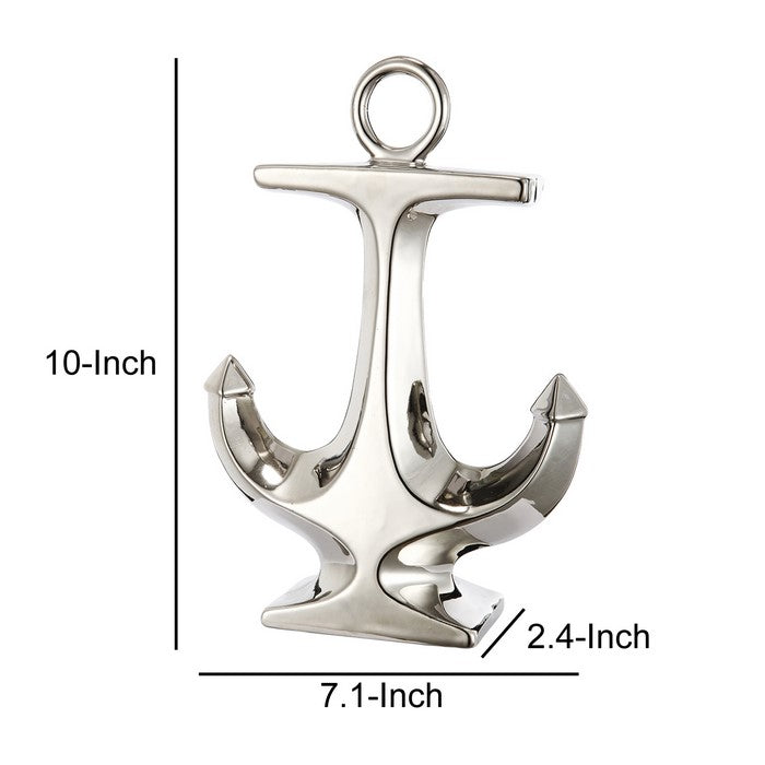 Nautical Ceramic Ship AnchorDecor, Set of 2, Gold and Silver