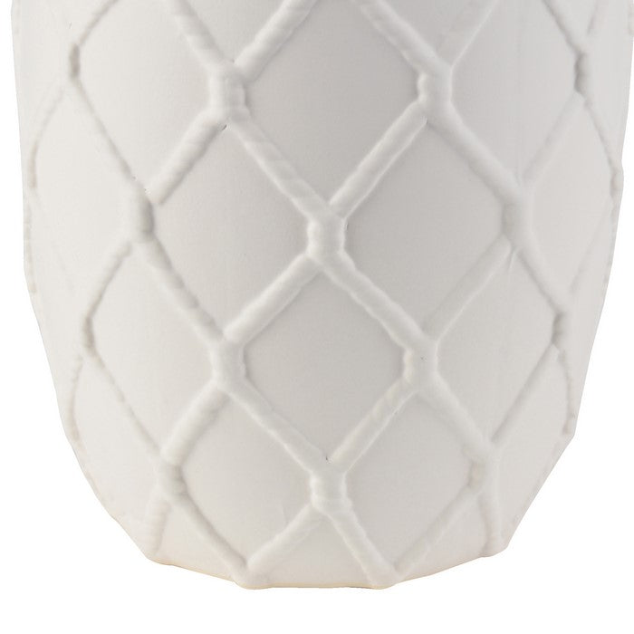 Ceramic Pot with Nautical Knot Texture Details, White and Green