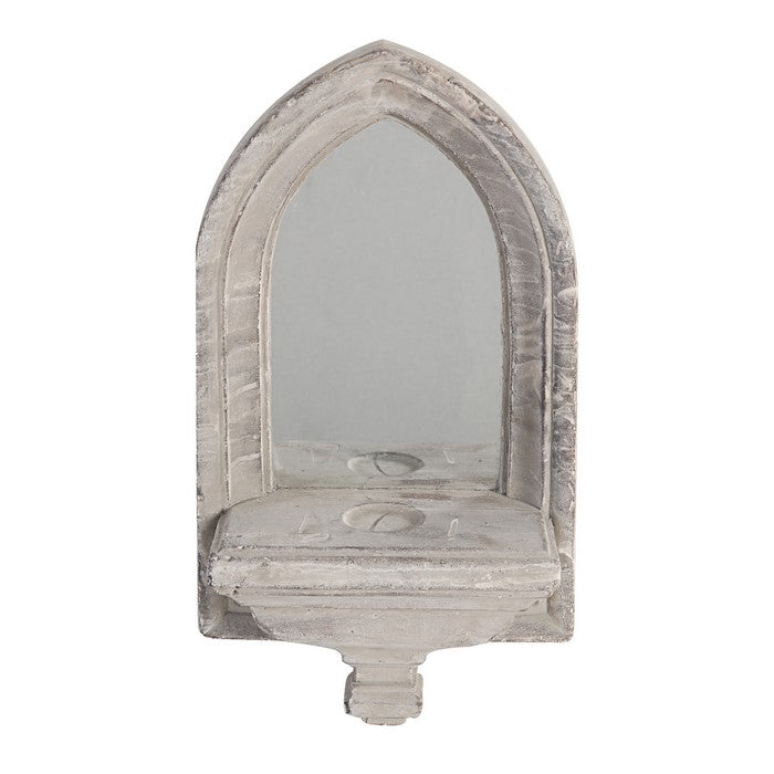 Cement ProtectedDecorative Wall Mirror, Washed White