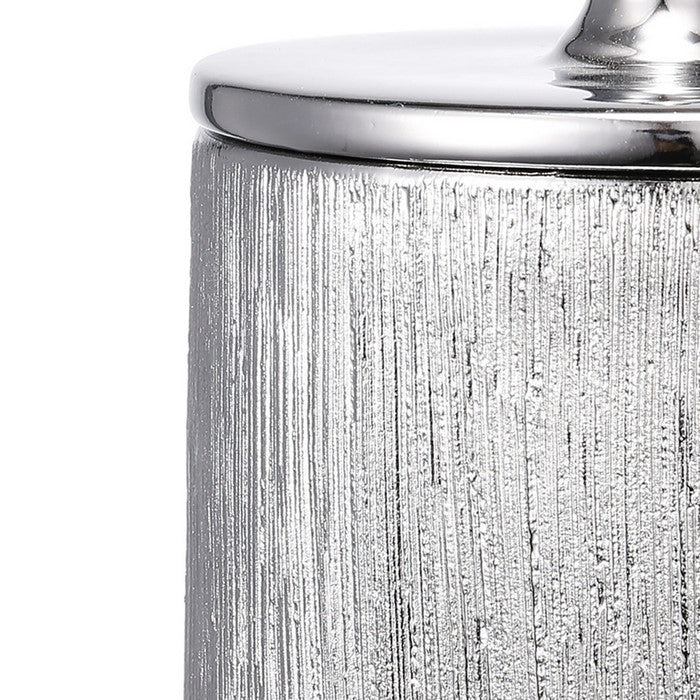 Ceramic Lidded Container with Brushed Outer Texture, Silver