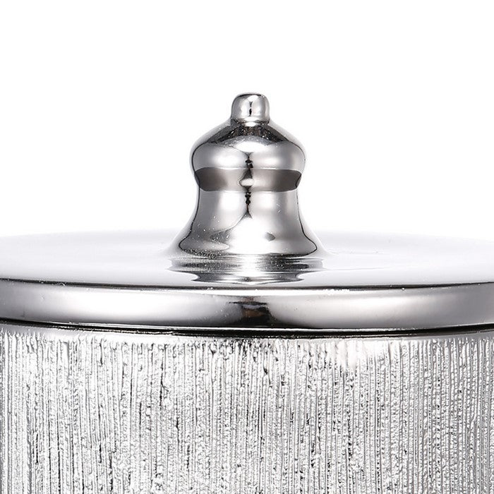 Ceramic Lidded Container with Brushed Outer Texture, Silver