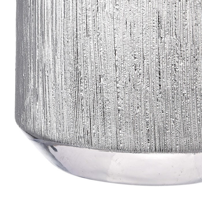 Ceramic Lidded Container with Brushed Outer Texture, Silver