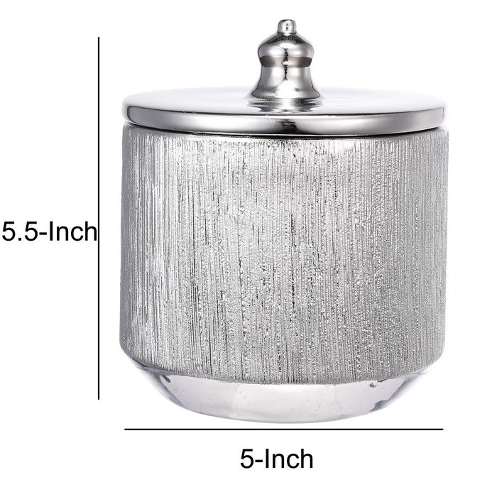 Ceramic Lidded Container with Brushed Outer Texture, Silver