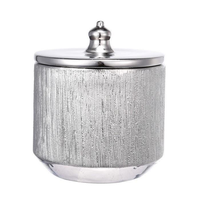 Ceramic Lidded Container with Brushed Outer Texture, Silver