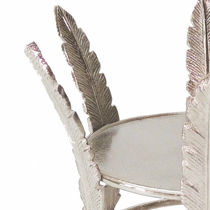 Aluminum Candle Holder Surrounded with Six Leaf Pillars, Silver