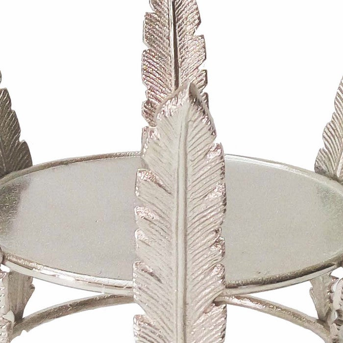 Aluminum Candle Holder Surrounded with Six Leaf Pillars, Silver