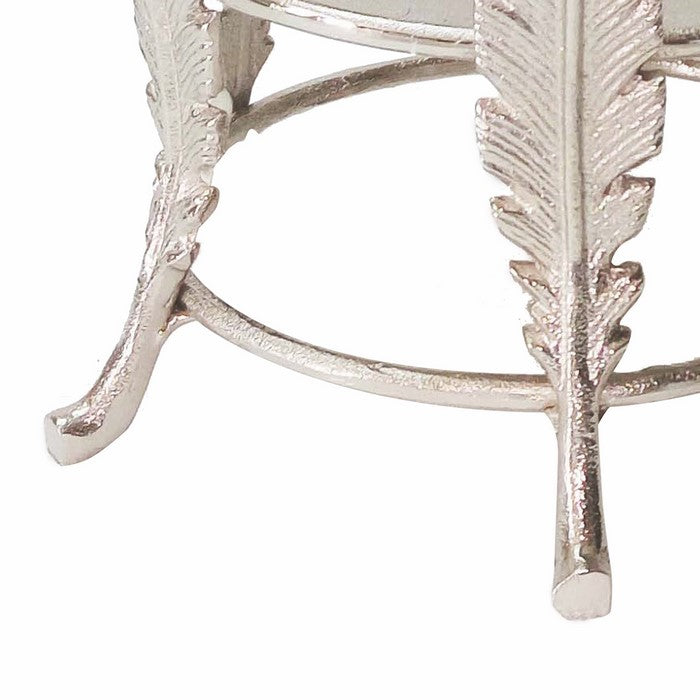 Aluminum Candle Holder Surrounded with Six Leaf Pillars, Silver
